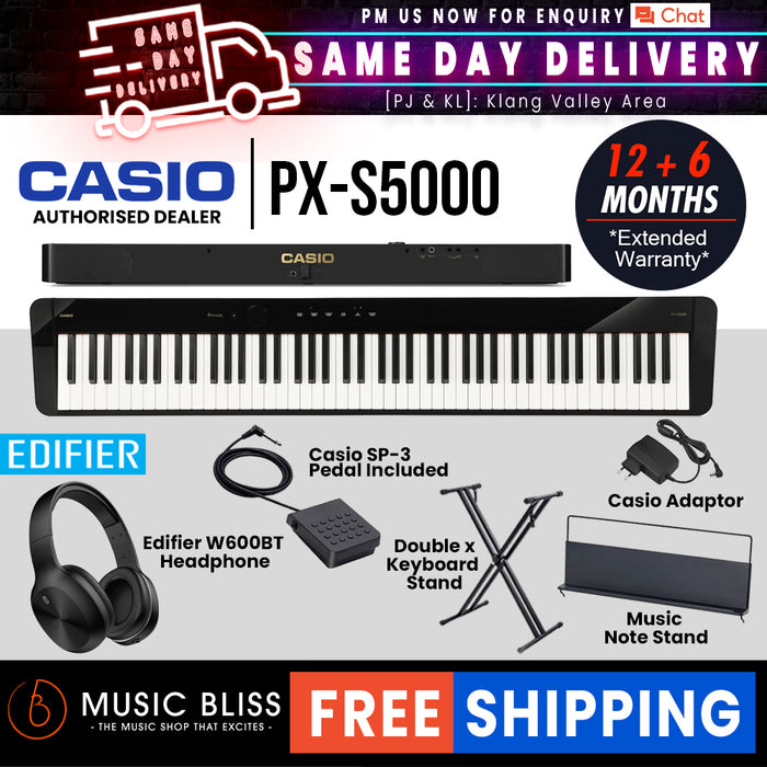 Casio Privia PX-S5000 Digital Piano with FREE Edifier W600BT Headphone - Black - Music Bliss Malaysia