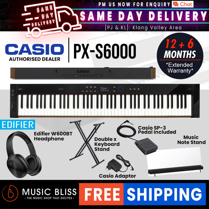 Casio Privia PX-S6000 Digital Piano with FREE Edifier W600BT Headphone - Black - Music Bliss Malaysia