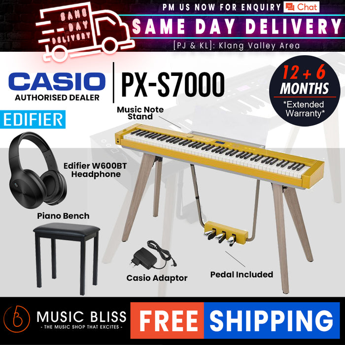 Casio PX-S7000 Digital Piano with FREE Edifier W600BT Headphone - Harmonious Mustard - Music Bliss Malaysia