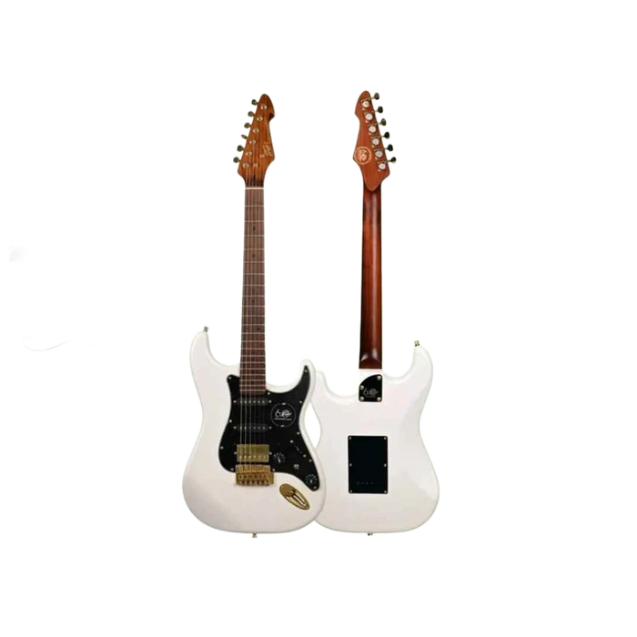 Peavey Raptor Lightning Bolt 60th Anniversary HSS Stratocaster Electric Guitar (Gold Hardware) - White