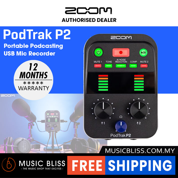 Zoom PodTrak P2 Dual USB Mic Recorder for Podcasters
