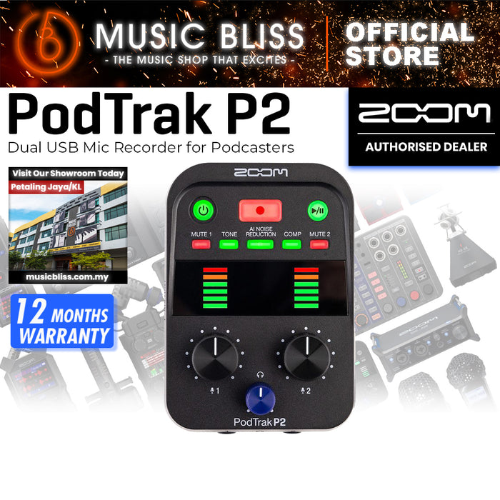 Zoom PodTrak P2 Dual USB Mic Recorder for Podcasters