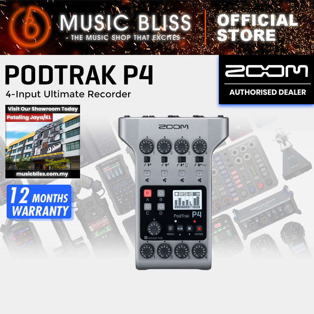 Zoom PodTrak P4 4-input Ultimate Recorder for Podcasting with 0