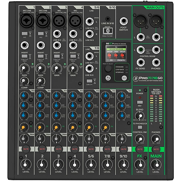 Mackie ProFX10 Go Battery-powered 10-channel Mixer with USB and Enhanced Effects