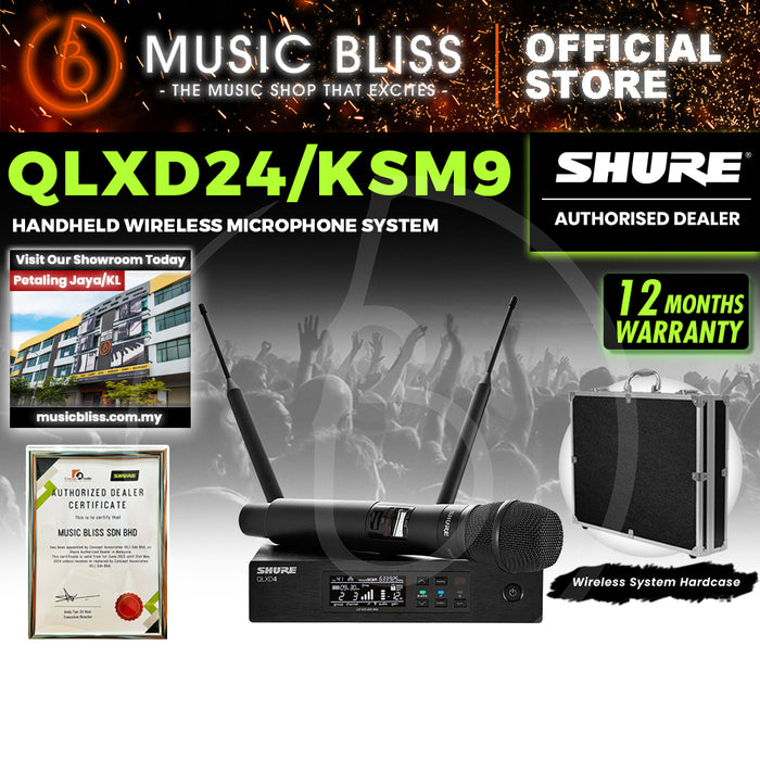 Shure QLXD24/KSM9 Handheld Wireless Microphone System, QLXD4 Receiver & QLXD2 Handheld Transmitter with KSM9 Microphone Head
