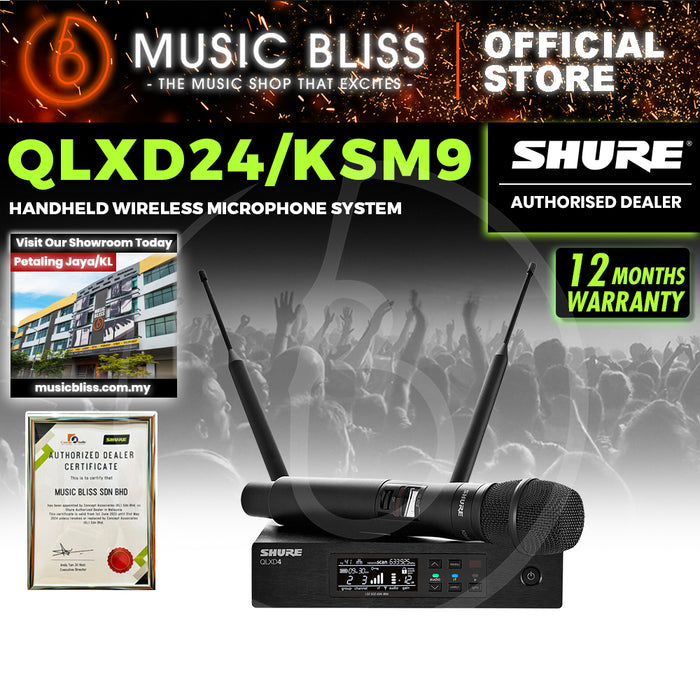 Shure QLXD24/KSM9 Handheld Wireless Microphone System, QLXD4 Receiver & QLXD2 Handheld Transmitter with KSM9 Microphone Head