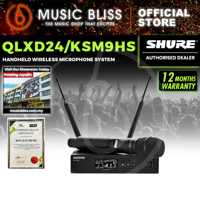 Shure QLXD24/KSM9HS Handheld Wireless Microphone System, QLXD4 Receiver, QLXD2 Transmitter with KSM9 capsule