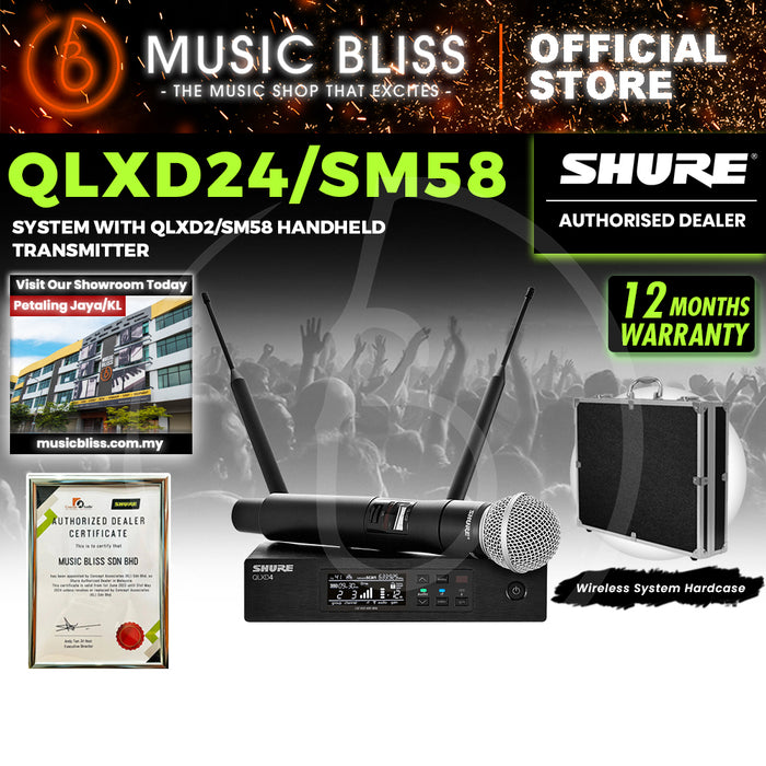 Shure QLXD24/SM58 Digital Wireless Handheld Microphone System, QLXD4 Receiver & QLXD2/SM58 Handheld Transmitter