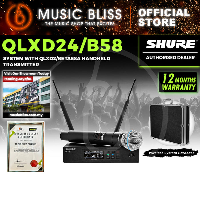 Shure QLXD24/BETA58 Handheld Wireless Microphone System, QLXD4 Receiver & QLXD2/BETA58A Handheld Transmitter