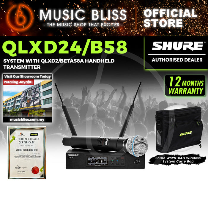 Shure QLXD24/BETA58 Handheld Wireless Microphone System, QLXD4 Receiver & QLXD2/BETA58A Handheld Transmitter