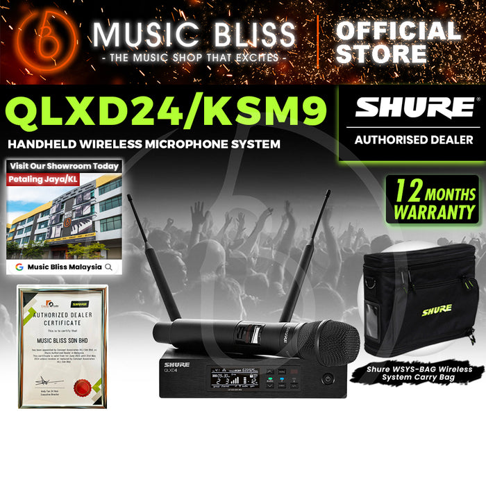 Shure QLXD24/KSM9 Handheld Wireless Microphone System, QLXD4 Receiver & QLXD2 Handheld Transmitter with KSM9 Microphone Head