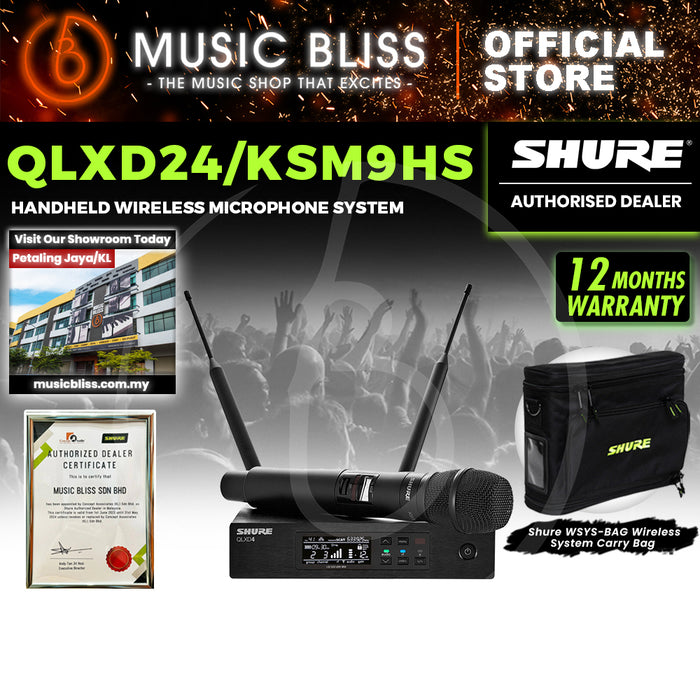 Shure QLXD24/KSM9HS Handheld Wireless Microphone System, QLXD4 Receiver, QLXD2 Transmitter with KSM9 capsule
