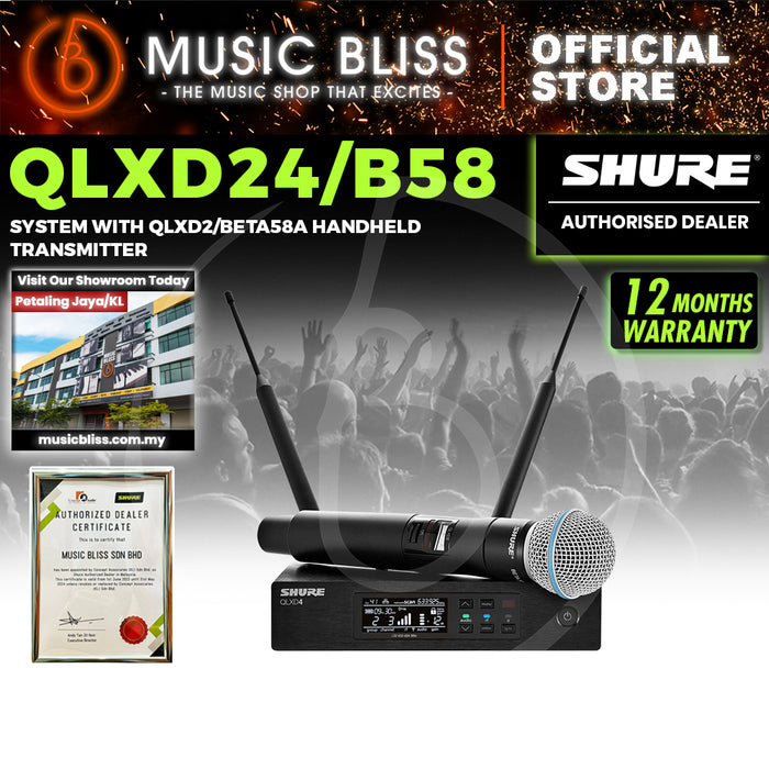 Shure QLXD24/BETA58 Handheld Wireless Microphone System, QLXD4 Receiver & QLXD2/BETA58A Handheld Transmitter