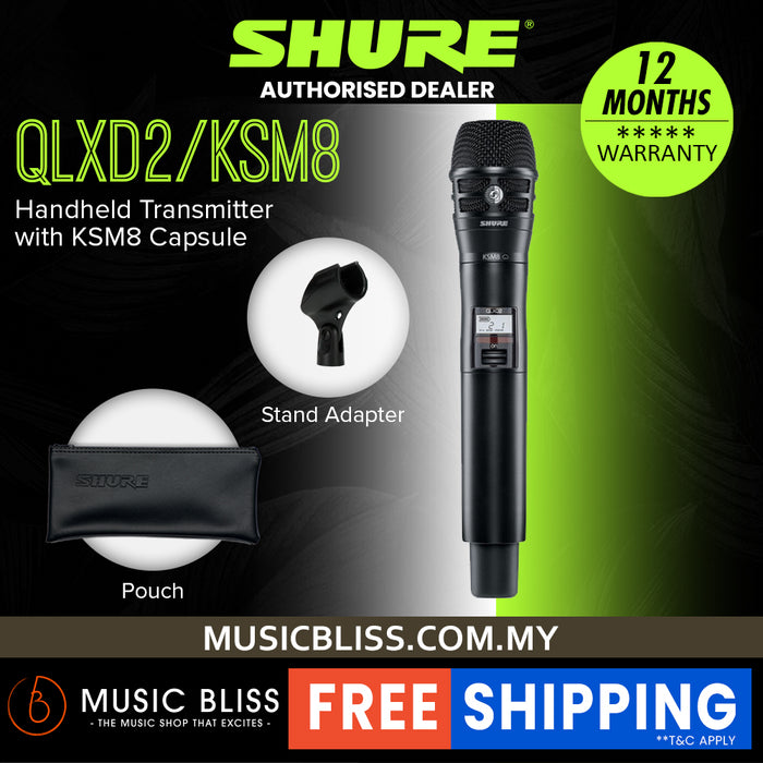 Shure QLXD2/KSM8 Wireless Handheld Microphone Transmitter with KSM8 Capsule