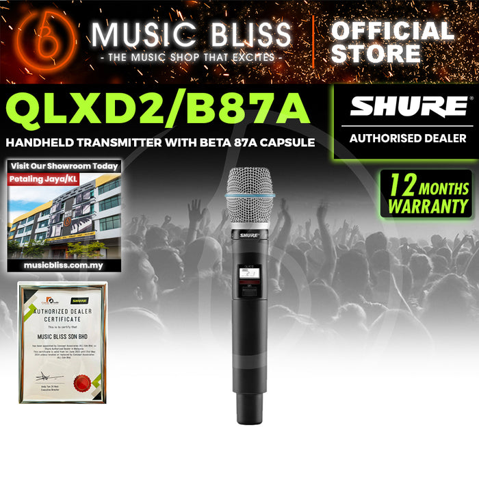Shure QLXD2/BETA87A Wireless Handheld Microphone Transmitter with Beta 87A Capsule
