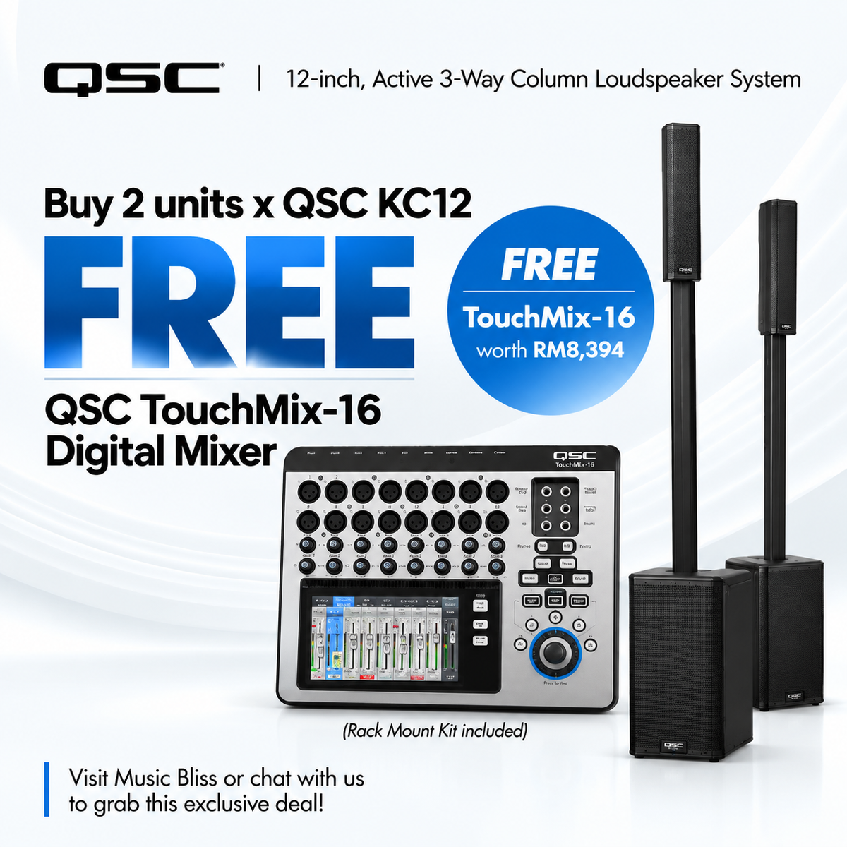 QSC KC12 3000W Active 3-Way Column Loundspeaker System - Black (Pair ...