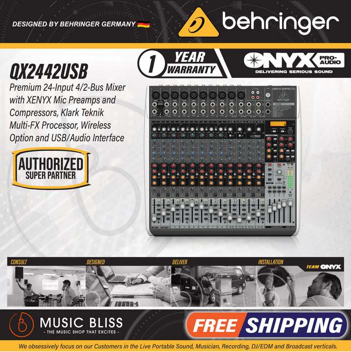 Behringer XENYX QX2442USB Mixer with USB and Effects - Music Bliss Malaysia