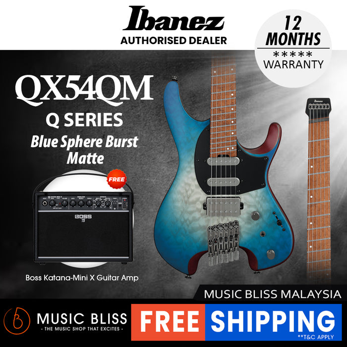 Ibanez QX54QM Q Series Headless Electric Guitar - Blue Sphere Burst Flat