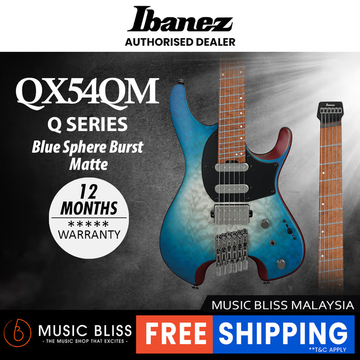 Ibanez QX54QM Q Series Headless Electric Guitar - Blue Sphere Burst Flat