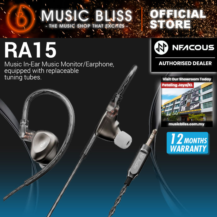 NF ACOUS RA15 MC2L-10M Dynamic Driver Music In-Ear Music Monitor/Earphone, equipped with replaceable tuning tubes.
