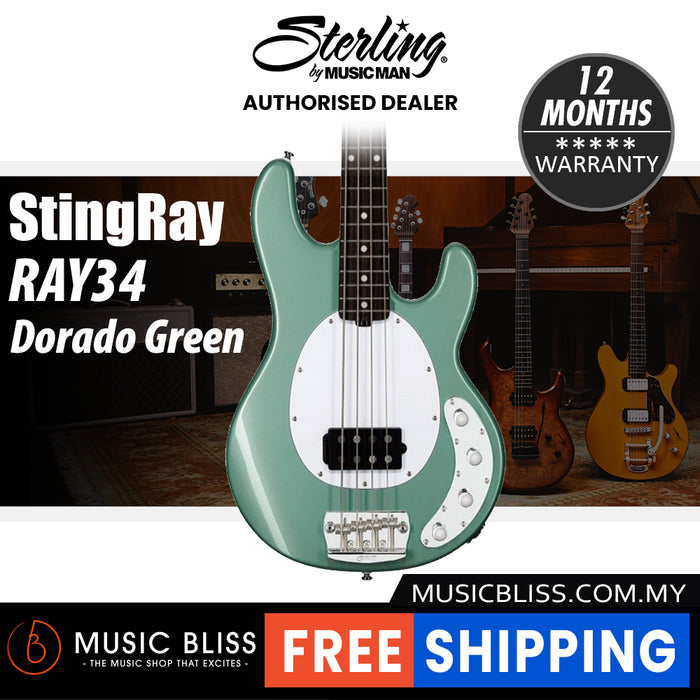 Sterling By Music Man StingRay RAY34 Bass Guitar - Dorado Green