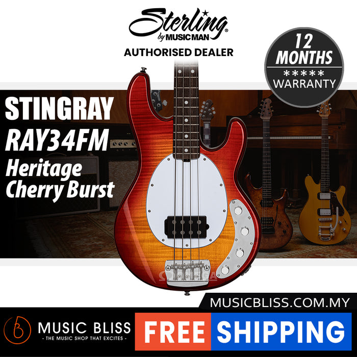 Sterling By Music Man StingRay RAY34FM Electric Bass Guitar - Heritage Cherry Burst