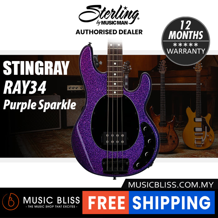 Sterling By Music Man StingRay RAY34 Electric Bass Guitar - Purple Sparkle
