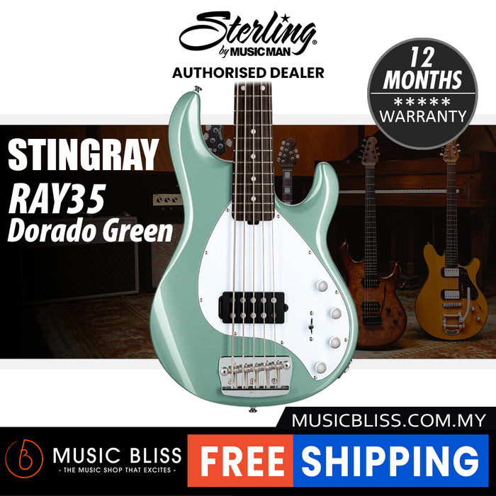 Sterling By Music Man StingRay RAY35 5-string Bass Guitar - Dorado Green