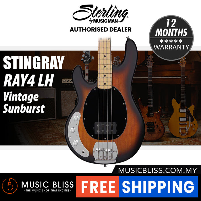 Sterling By Music Man StingRay RAY4 Electric Bass Guitar, Left-Handed - Vintage Sunburst