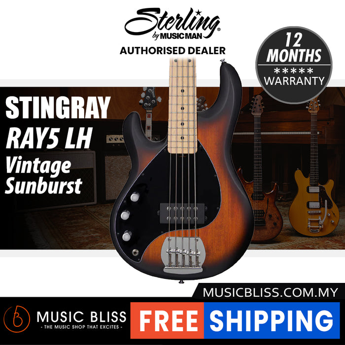 Sterling By Music Man StingRay RAY5 Electric Bass Guitar, Left-Handed - Vintage Sunburst