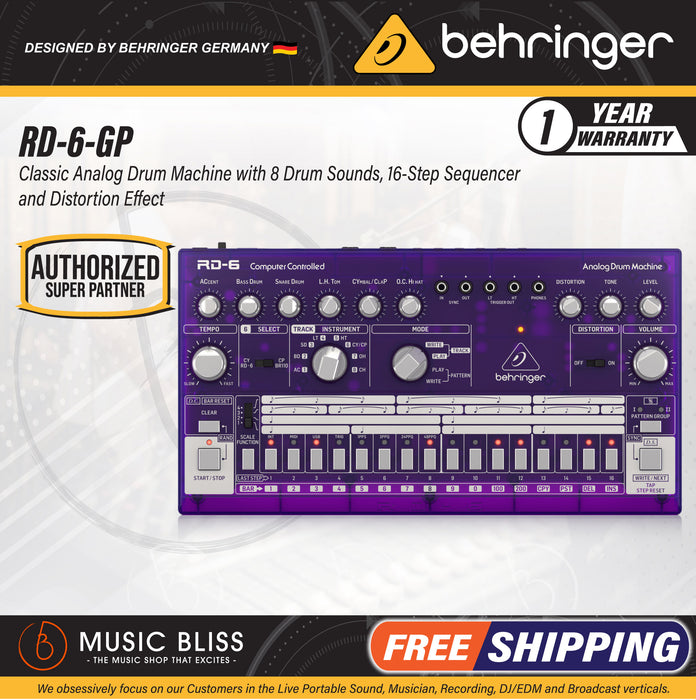 Behringer RD-6-GP Analog Drum Machine - Purple Translucent | Music