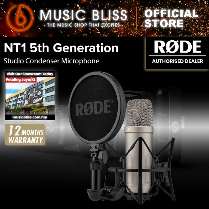 Rode NT1 5th Generation Condenser Microphone with SM6 Shockmount and Pop Filter - Nickel