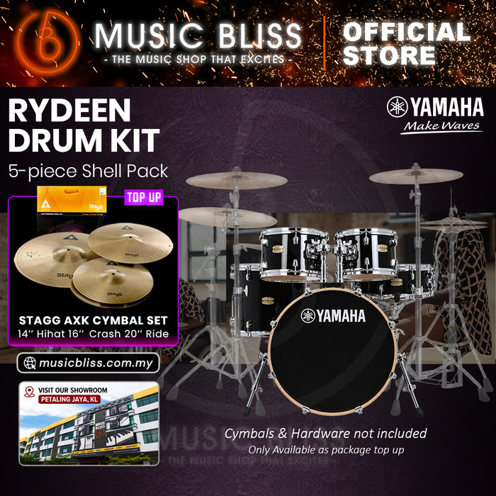 Yamaha Rydeen 5-Piece Acoustic Drum Kit – 20" Bass Drum – Shell Pack Only or Complete Package with Hardware & Cymbals - Black Glitter