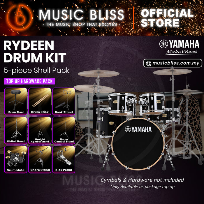 Yamaha Rydeen 5-Piece Acoustic Drum Kit – 20" Bass Drum – Shell Pack Only or Complete Package with Hardware & Cymbals - Black Glitter