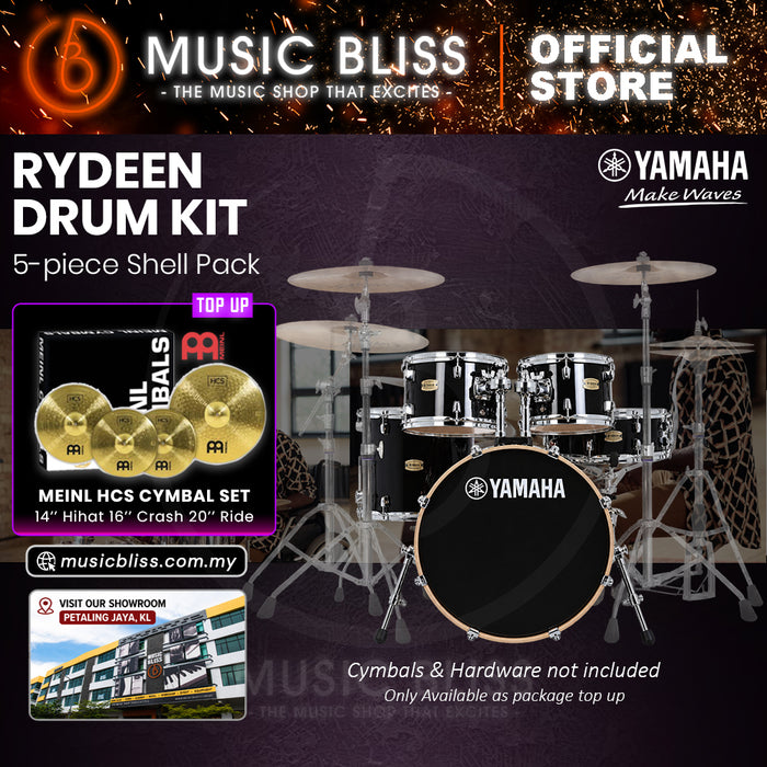 Yamaha Rydeen 5-Piece Acoustic Drum Kit – 20" Bass Drum – Shell Pack Only or Complete Package with Hardware & Cymbals - Black Glitter
