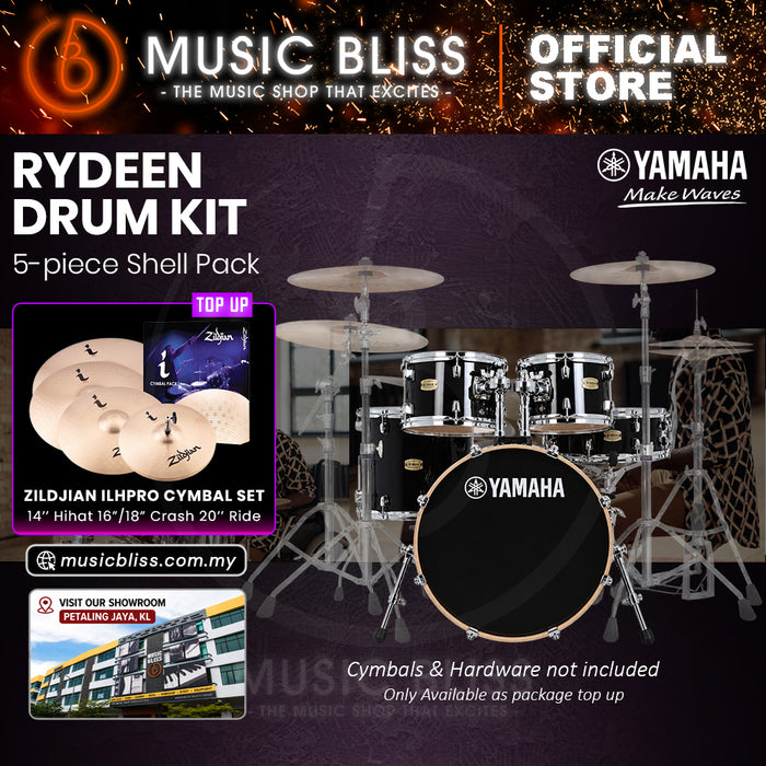 Yamaha Rydeen 5-Piece Acoustic Drum Kit – 20" Bass Drum – Shell Pack Only or Complete Package with Hardware & Cymbals - Black Glitter