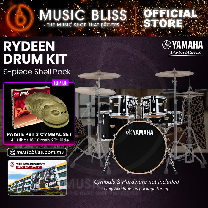 Yamaha Rydeen 5-Piece Acoustic Drum Kit – 20" Bass Drum – Shell Pack Only or Complete Package with Hardware & Cymbals - Black Glitter