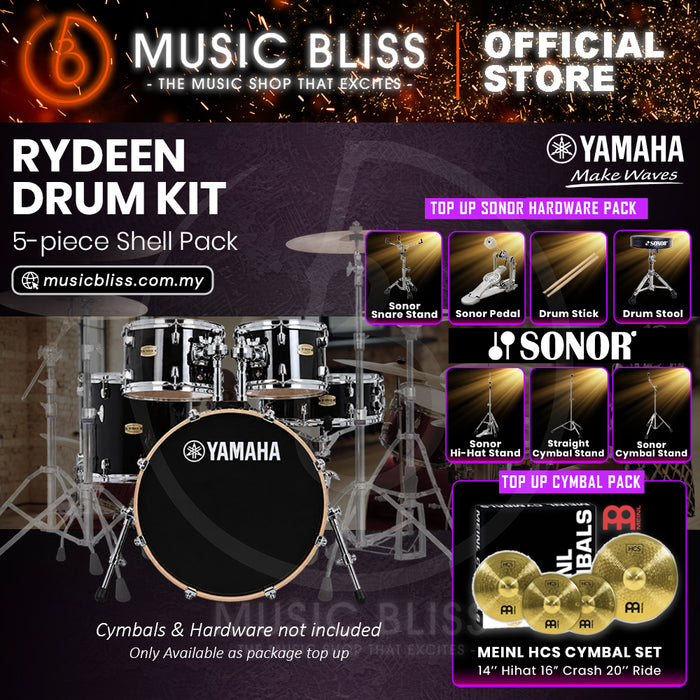 Yamaha Rydeen 5-Piece Acoustic Drum Kit – 20" Bass Drum – Shell Pack Only or Complete Package with Hardware & Cymbals - Black Glitter