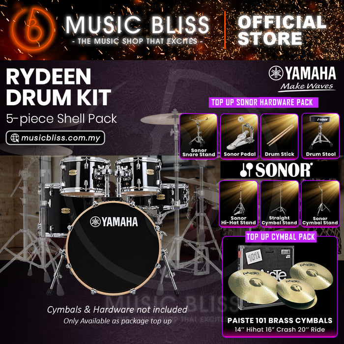 Yamaha Rydeen 5-Piece Acoustic Drum Kit – 20" Bass Drum – Shell Pack Only or Complete Package with Hardware & Cymbals - Black Glitter