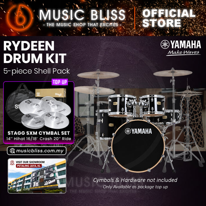 Yamaha Rydeen 5-Piece Acoustic Drum Kit – 20" Bass Drum – Shell Pack Only or Complete Package with Hardware & Cymbals - Black Glitter