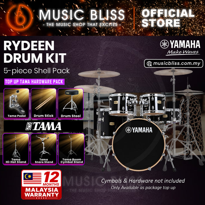Yamaha Rydeen 5-Piece Acoustic Drum Kit – 20" Bass Drum – Shell Pack Only or Complete Package with Hardware & Cymbals - Black Glitter