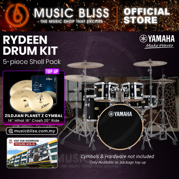 Yamaha Rydeen 5-Piece Acoustic Drum Kit – 20" Bass Drum – Shell Pack Only or Complete Package with Hardware & Cymbals - Black Glitter