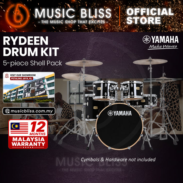 Yamaha Rydeen 5-Piece Acoustic Drum Kit – 20" Bass Drum – Shell Pack Only or Complete Package with Hardware & Cymbals - Black Glitter