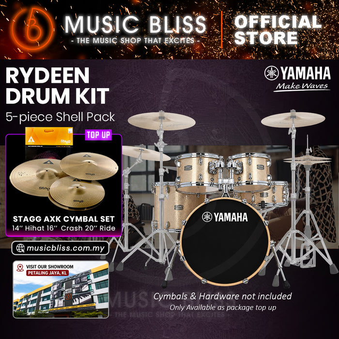 Yamaha Rydeen 5-Piece Acoustic Drum Kit – 20" Bass Drum – Shell Pack Only or Complete Package with Hardware & Cymbals - Champagne Glitter
