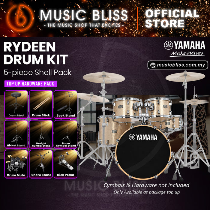 Yamaha Rydeen 5-Piece Acoustic Drum Kit – 20" Bass Drum – Shell Pack Only or Complete Package with Hardware & Cymbals - Champagne Glitter