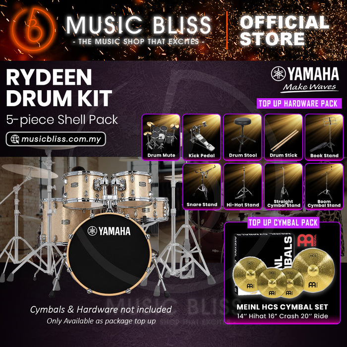 Yamaha Rydeen 5-Piece Acoustic Drum Kit – 20" Bass Drum – Shell Pack Only or Complete Package with Hardware & Cymbals - Champagne Glitter