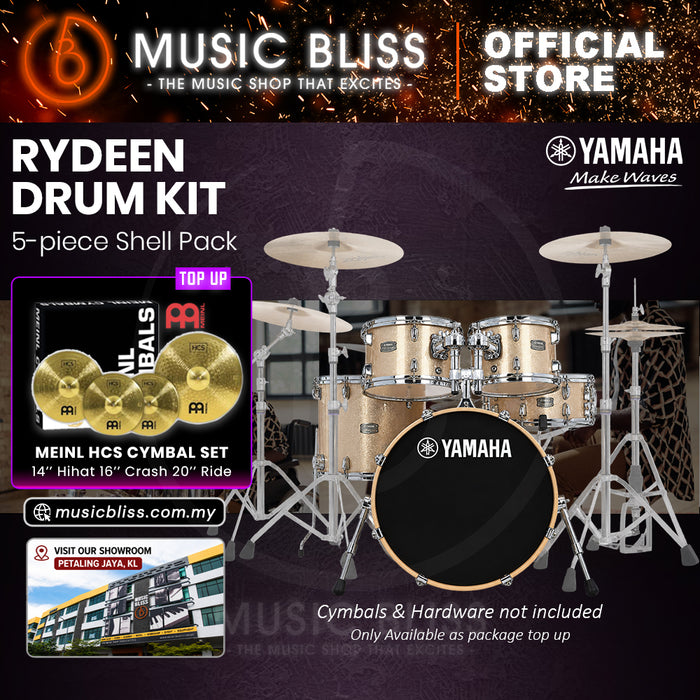 Yamaha Rydeen 5-Piece Acoustic Drum Kit – 20" Bass Drum – Shell Pack Only or Complete Package with Hardware & Cymbals - Champagne Glitter