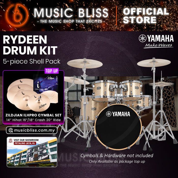 Yamaha Rydeen 5-Piece Acoustic Drum Kit – 20" Bass Drum – Shell Pack Only or Complete Package with Hardware & Cymbals - Champagne Glitter