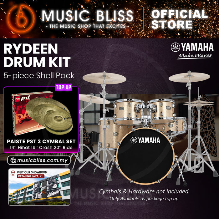 Yamaha Rydeen 5-Piece Acoustic Drum Kit – 20" Bass Drum – Shell Pack Only or Complete Package with Hardware & Cymbals - Champagne Glitter