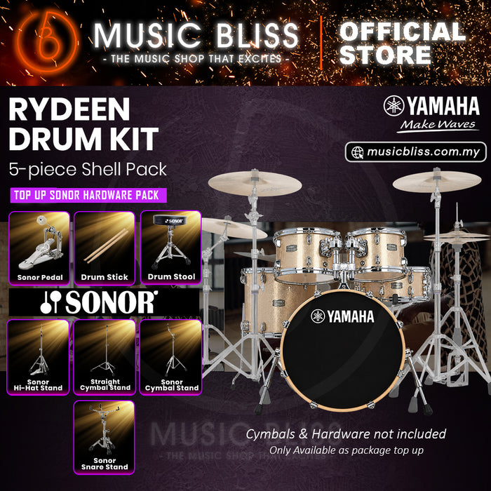 Yamaha Rydeen 5-Piece Acoustic Drum Kit – 20" Bass Drum – Shell Pack Only or Complete Package with Hardware & Cymbals - Champagne Glitter